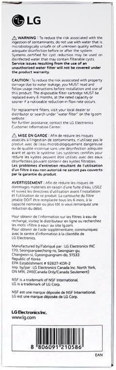 LG LT1000P - 6 Month / 200 Gallon Capacity Replacement Refrigerator Water Filter (NSF42, NSF53, and NSF401) ADQ74793501, ADQ75795105, AGF80300704, or AGF80300705 White